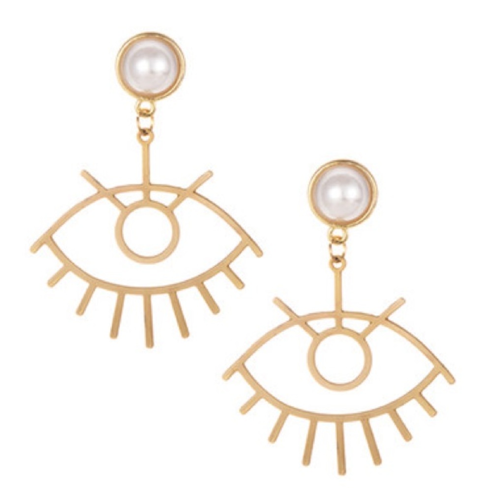 Gold Evil Eye Earrings with Pearl